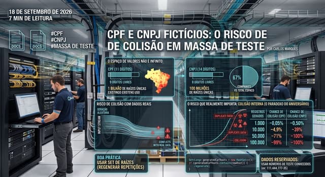 CPF e CNPJ fictícios: o risco de colisão em massa de teste